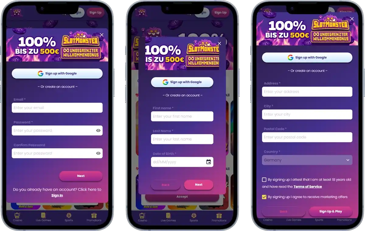 SlotMonster Casino Registration and Login